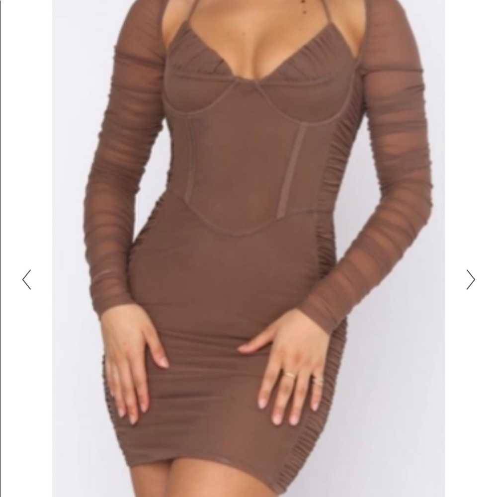 White Fox Boutique Brown Mesh Mini Dress